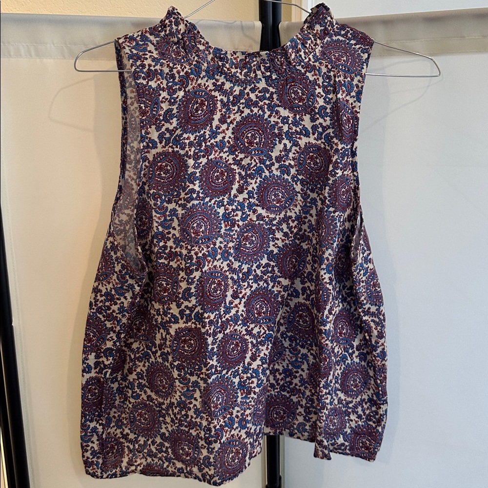 J. Crew 100% Linen Blue and Red Paisley Top
